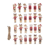 Adventszahlen 1-24 Xmas Tiere 5-5,3cm Klammern+Kordel