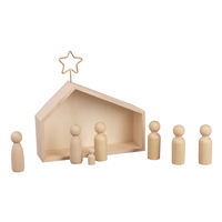 Holz Krippe mit Figuren natur 9tlg 22x5,6x21,5cm