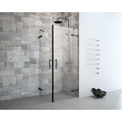 Prima EV+ Eckeinst.Tür+FT,4-tlg. 90x90 Black, FT=Festteil, ST=Seitenteil,H200cm