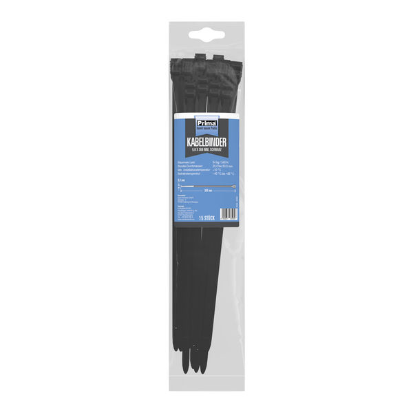 Prima Kabelbinder 9x360mm extra stark schwarz, 15 Stück