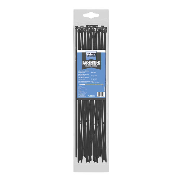 Prima Kabelbinder Multipack 75 St. schw. 2,5x100mm / 4,6x200mm / 4,8x280mm