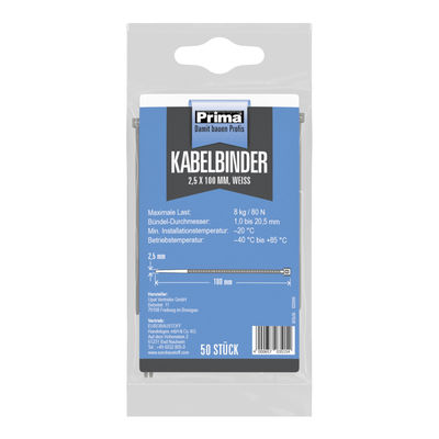 Prima Kabelbinder 2,5x100mm weiß 50 Stück
