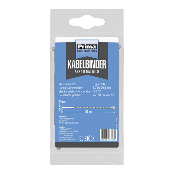 Prima Kabelbinder 2,5x100mm weiß 50 Stück
