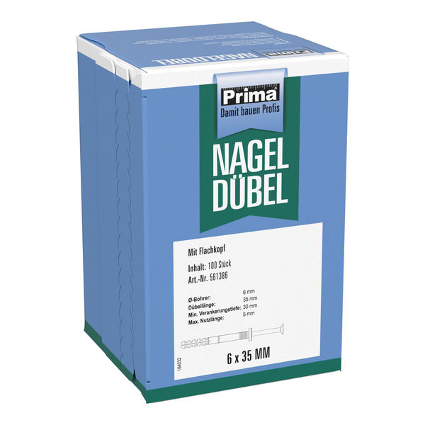 Prima Nageldübel Flachkopf 6x35 mm 1 Pack = 100 Stück, vormontiert